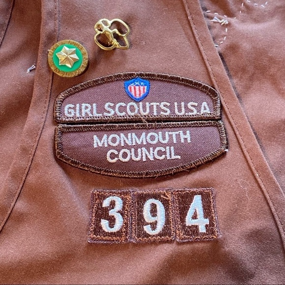 Vintage Girls Scouts USA Brownies Vest Pins Monmouth Council Y2K Brown Large - Picture 6 of 10